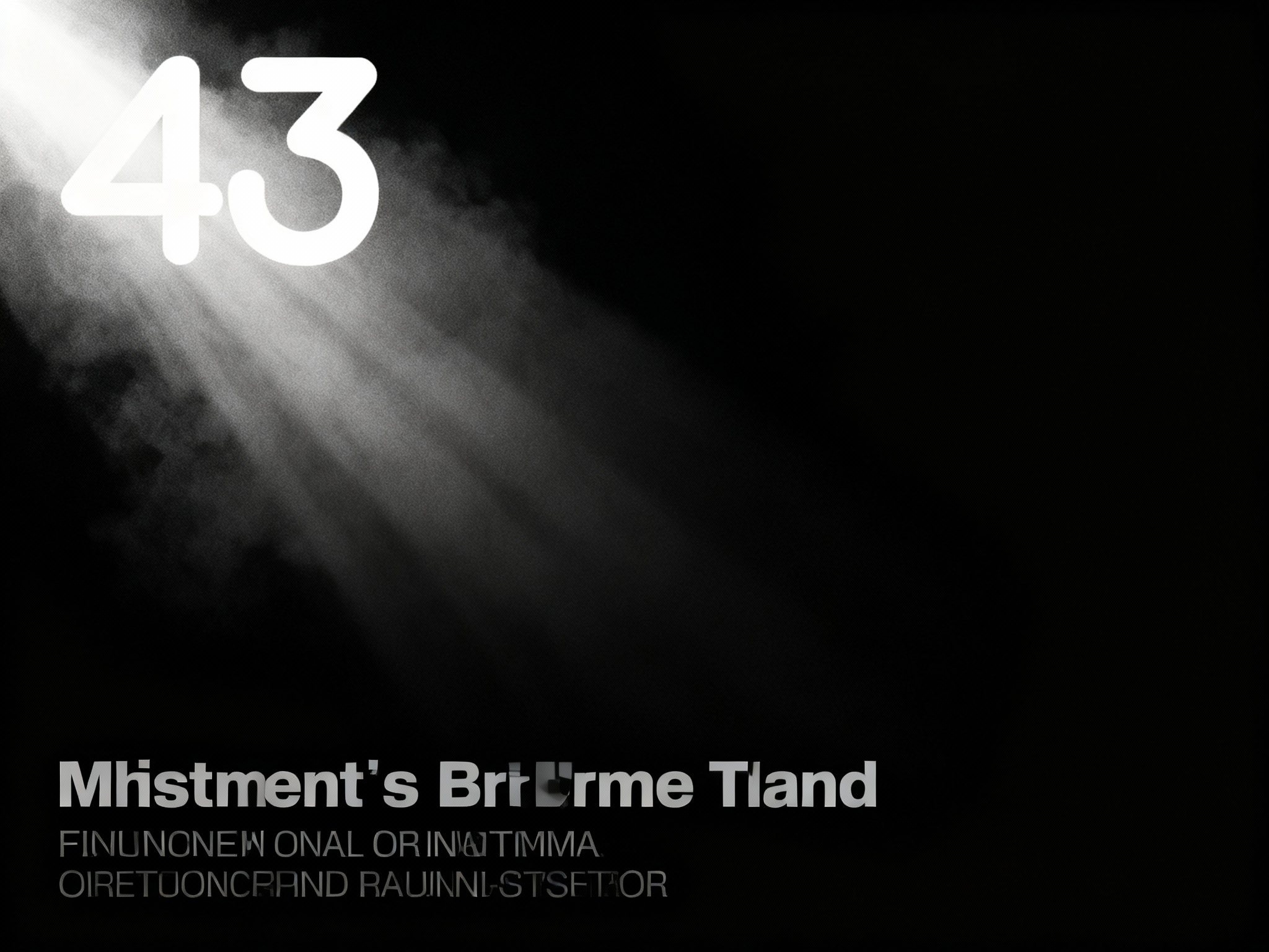 设计品牌宣传海报，画面干净，（将参考图中的LOGO）位于左上角，采用极简风格，背景为#黑色，加入丁达尔光效与朦胧效果，营造超现实主义氛围，文字排版简洁有力，突出“43”这一核心标识，整体设计符合电影海报的顶级商业表现形式。