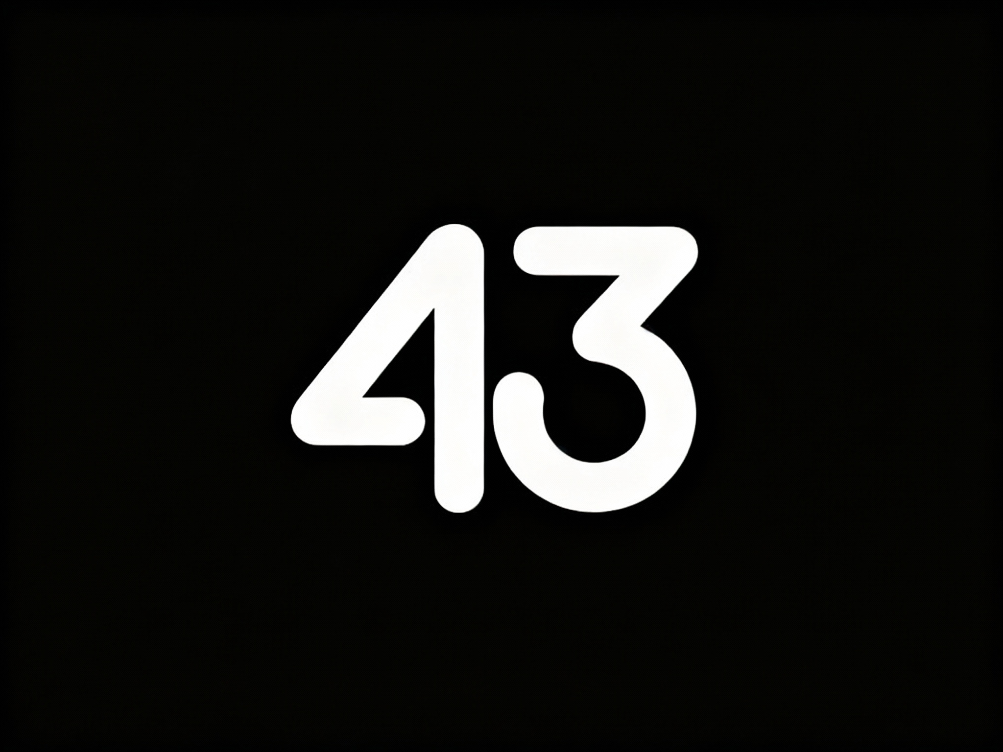 根据（将参考图中的LOGO）和品牌主色#白色，生成纯色背景的平面LOGO展示，背景为#黑色，高清分辨率，高细节，突出数字‘43’的极简设计感。