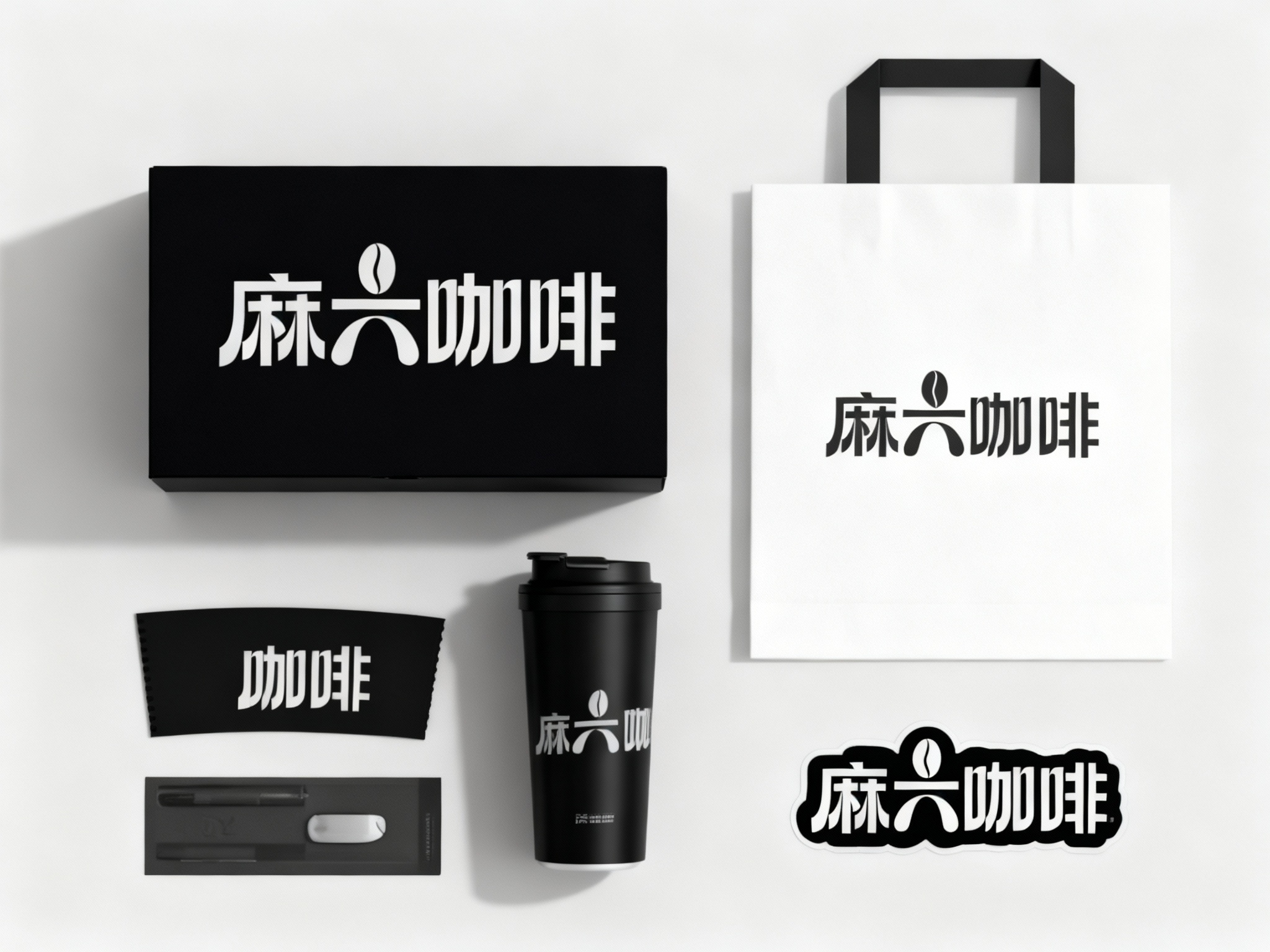 生成品牌周边展示图，如礼盒、保温杯、手提袋、贴纸等，（将参考图中的LOGO）在各周边产品上合理呈现，延续品牌配色，造型简约高级，适合礼赠与品牌延展。