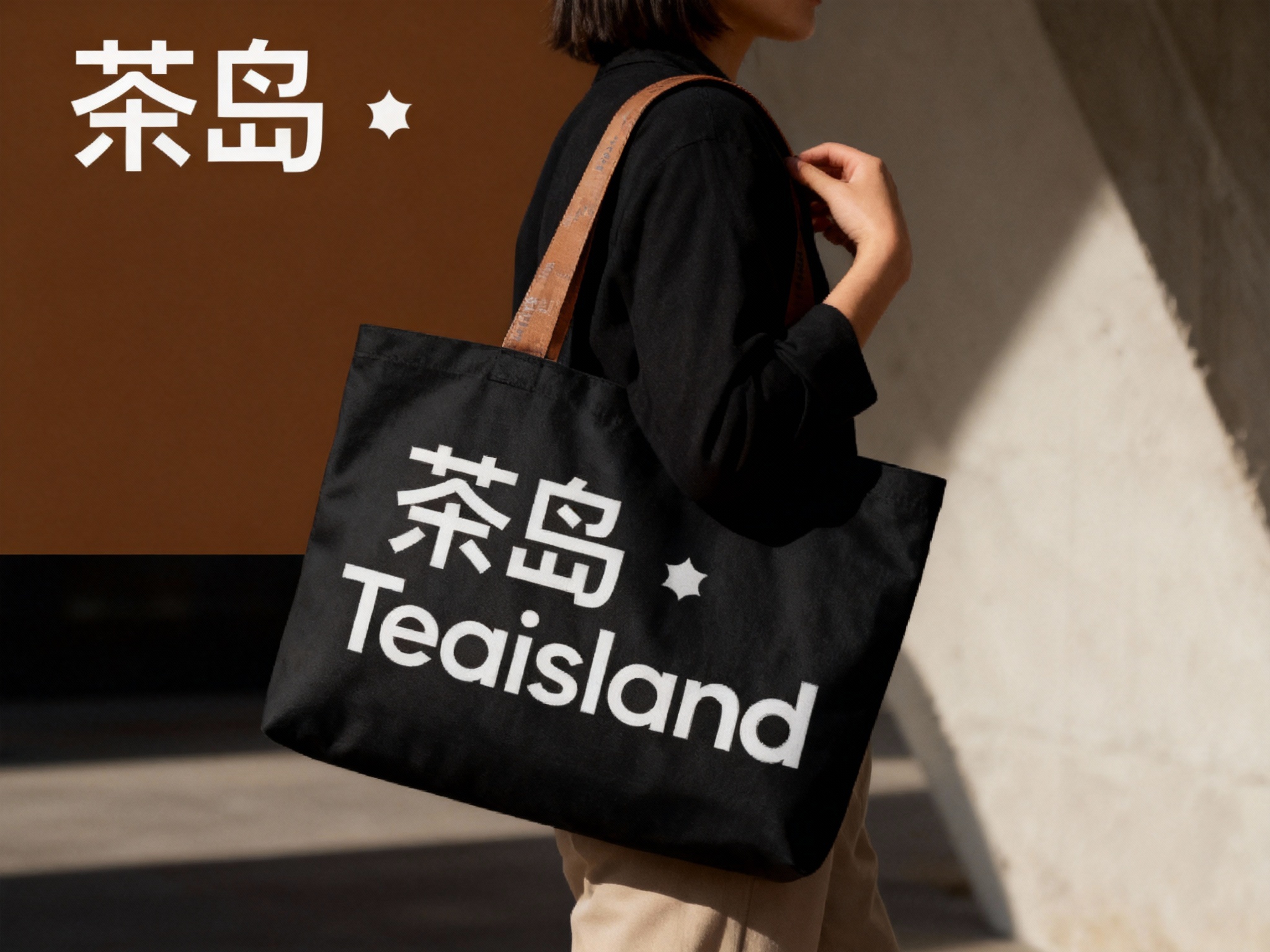 一个人背着黑色手提袋，品牌色肩带点缀（将参考图中的LOGO保持一致性不要变形）在手提袋上清晰可见，营造时尚、有品牌标识性的氛围，可展示潮流品牌的手提袋设计及实际使用效果 。