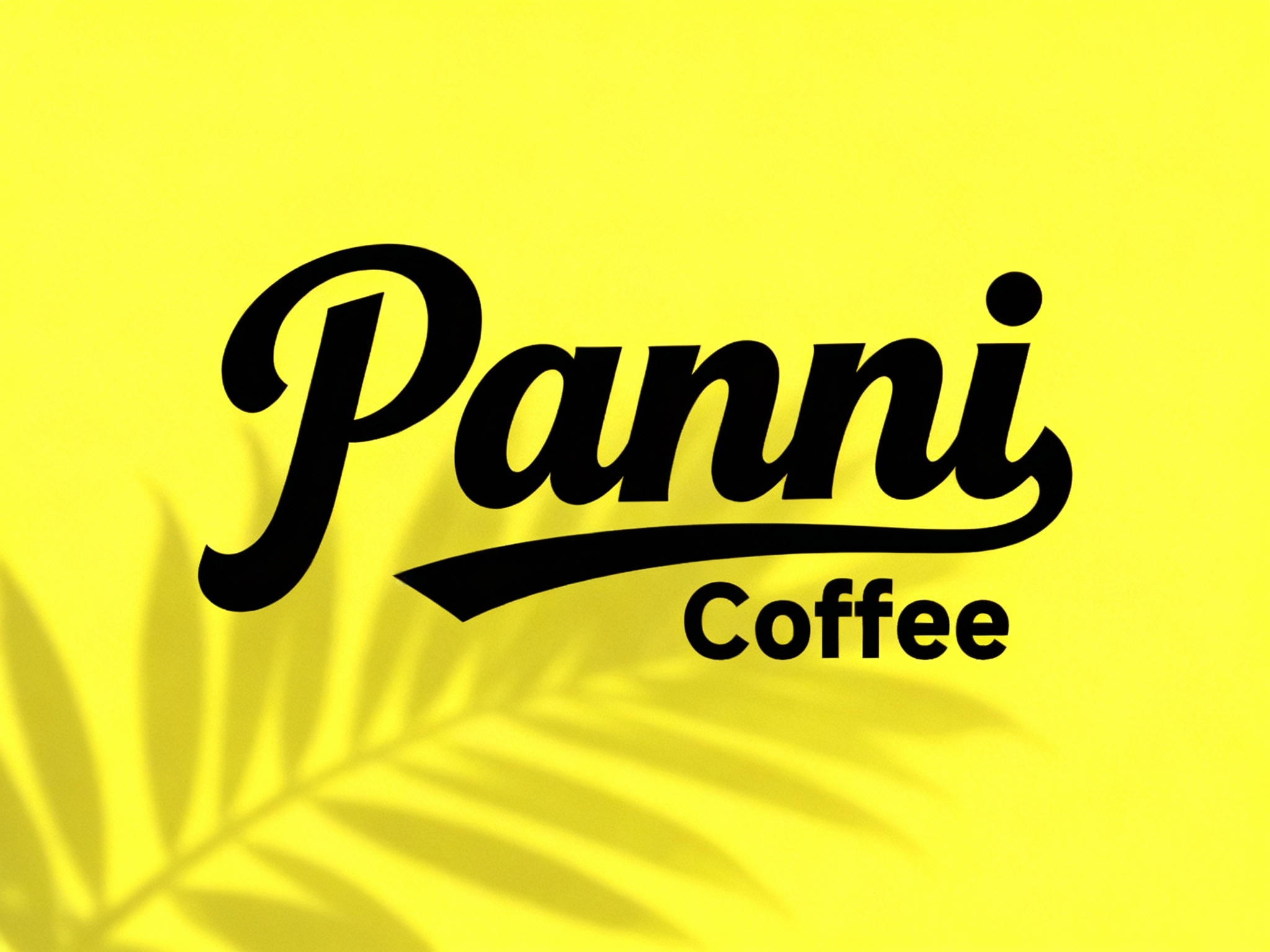 纯色背景的平面LOGO展示，背景为明亮的黄色（#FFFF00），带有淡淡的植物叶片投影，营造森系氛围，高清分辨率，高细节。