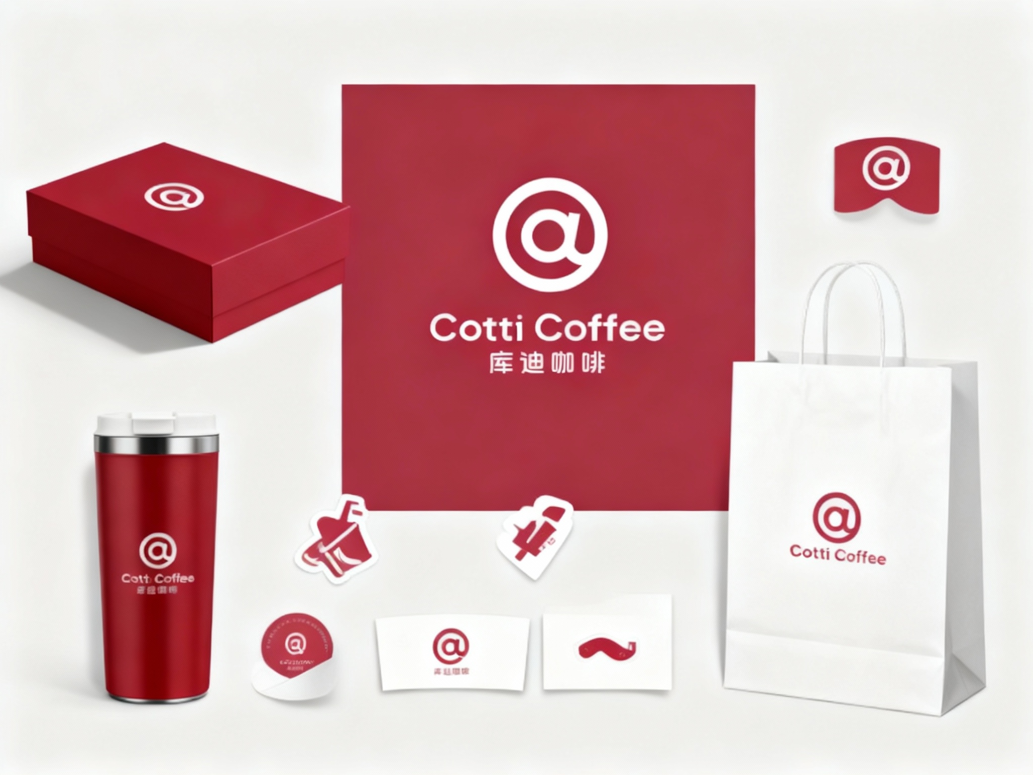 生成品牌周边展示图，如礼盒、保温杯、手提袋、贴纸等，（将参考图中的LOGO）在各周边产品上合理呈现，延续品牌配色，造型简约高级，适合礼赠与品牌延展，背景为纯色或浅灰色，突出产品的精致感。