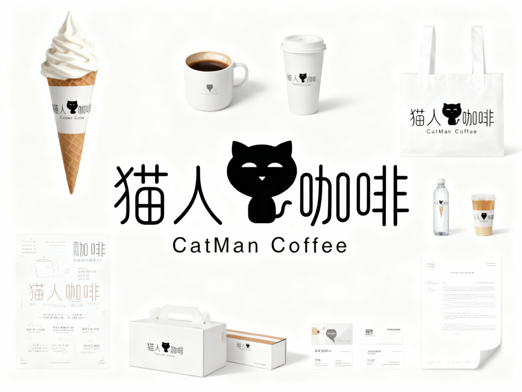 生成冰淇淋产品展示图用主色 {主色} ，品牌VI展示，它包括冰淇淋纸筒、外带袋、水杯、纸盒、印刷海报、名片、小册子、信纸设计、纯色、简单的背景、平面布局和极简美学、高分辨率摄影、高质量细节、高细节，顶级商业表现形式延续品牌色调，（将参考图中的LOGO 保持一致不要出现变形）在相应载体上合理呈现，突出饮品质感与品牌形象。